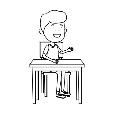 okul masasında oturan mutlu öğrenci çocuk