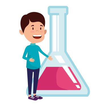 tüp test şişesi ile mutlu öğrenci çocuk