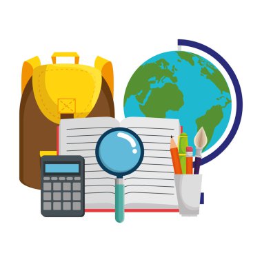 dünya haritası ve kitap ile schoolbag