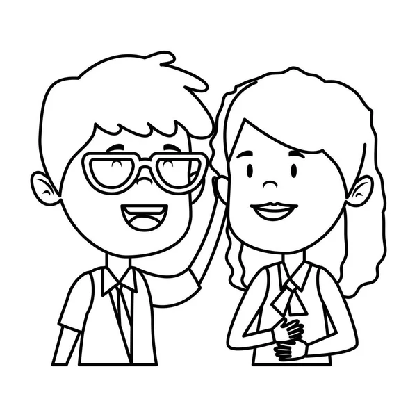Pequenos estudantes felizes casal personagens —  Vetores de Stock