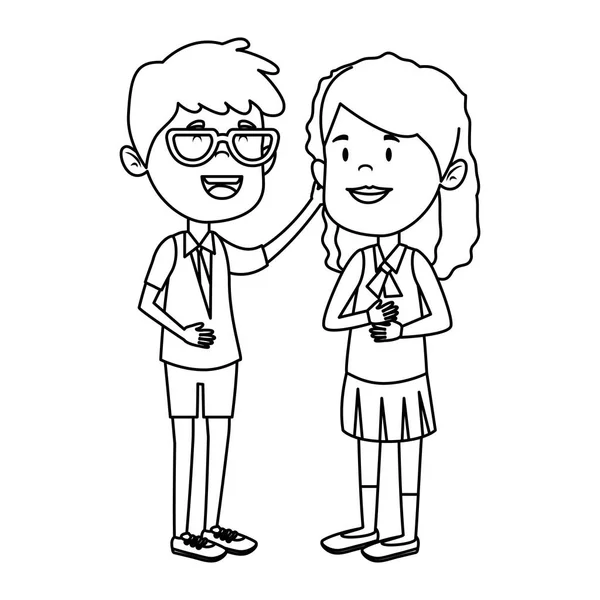 Heureux petits étudiants couple personnages — Image vectorielle