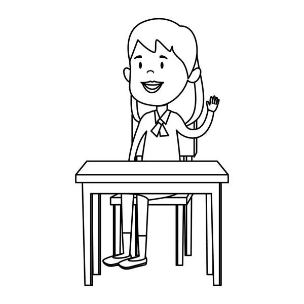 Felice studentessa seduta nella scrivania della scuola — Vettoriale Stock