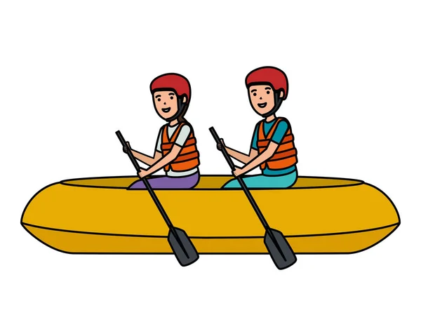 Feliz pareja atlética en personajes de kayak — Vector de stock