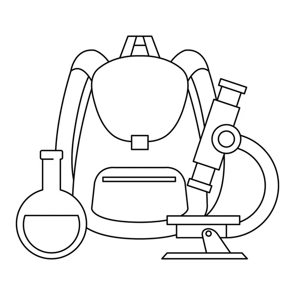 Suministro de bolsas escolares con microscopio y prueba de tubo — Archivo Imágenes Vectoriales