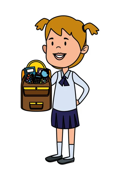Felice studente ragazza con sacchetto della scuola — Vettoriale Stock