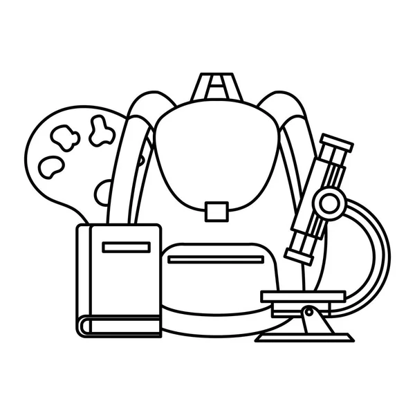 Iskolai táska pallette-vel és mikroszkóppal — Stock Vector