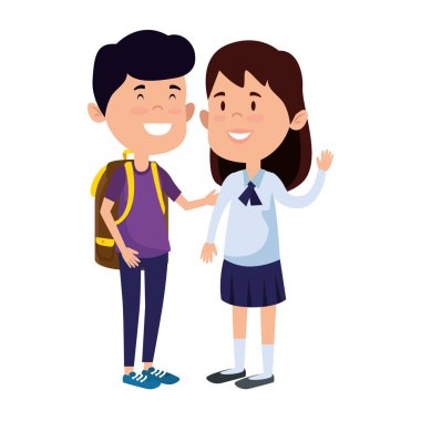 okul çantası ile mutlu küçük öğrenciler çift