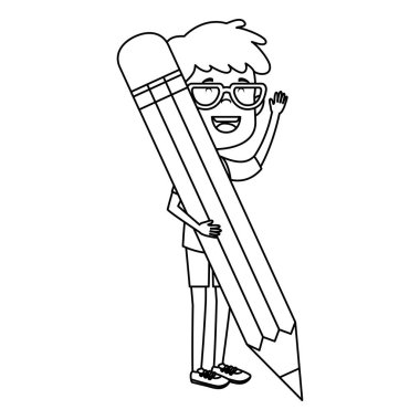 mutlu öğrenci çocuk kalemle yazma