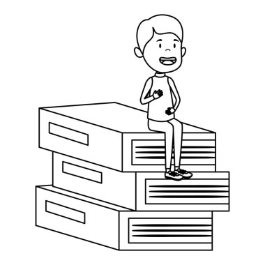 mutlu öğrenci çocuk kazık kitaplarda oturan