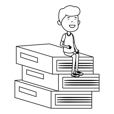 mutlu öğrenci çocuk kazık kitaplarda oturan