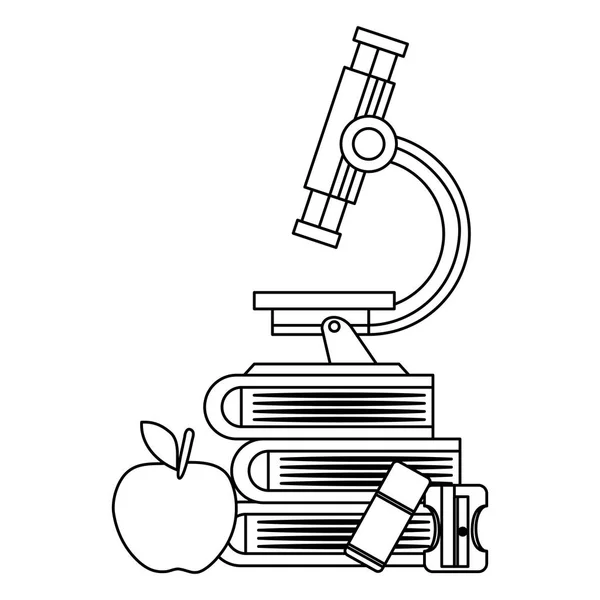 顕微鏡と消耗品で教科書を積み重ねる — ストックベクタ