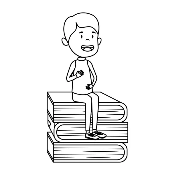Mutlu öğrenci çocuk kazık kitaplarda oturan — Stok Vektör