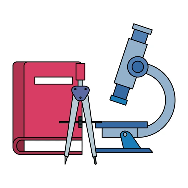 コンパスと顕微鏡付き教科書学校 — ストックベクタ