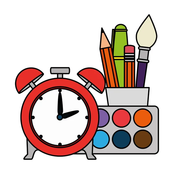 Okul malzemeleri ile çalar saat — Stok Vektör