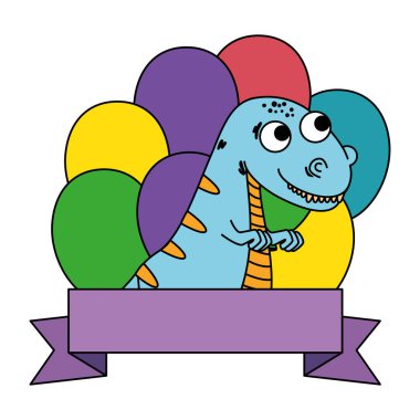 balonlar helyum çerçeve ile sevimli tyrannosaurus rex