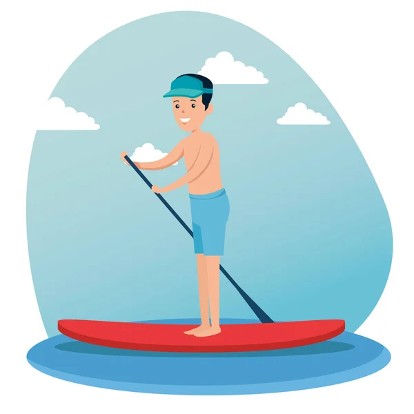 Garçon pratique le paddle board sport — Image vectorielle