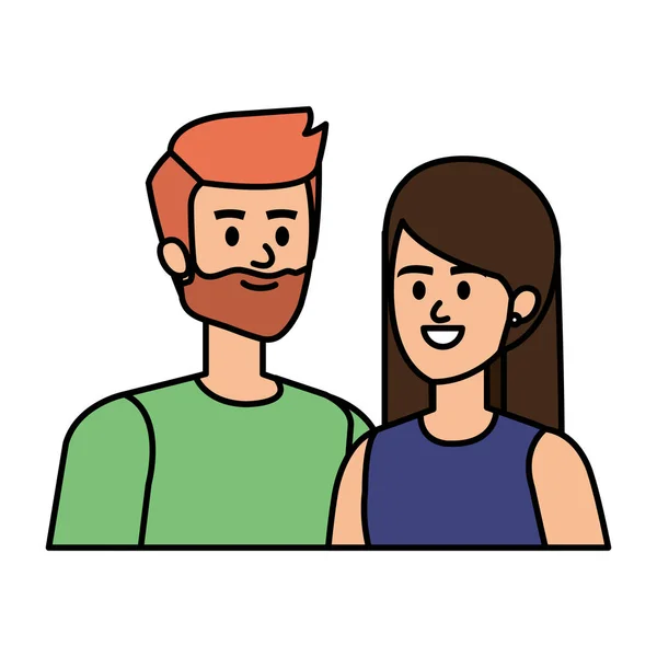 Jovem casal amantes avatares personagens — Vetor de Stock