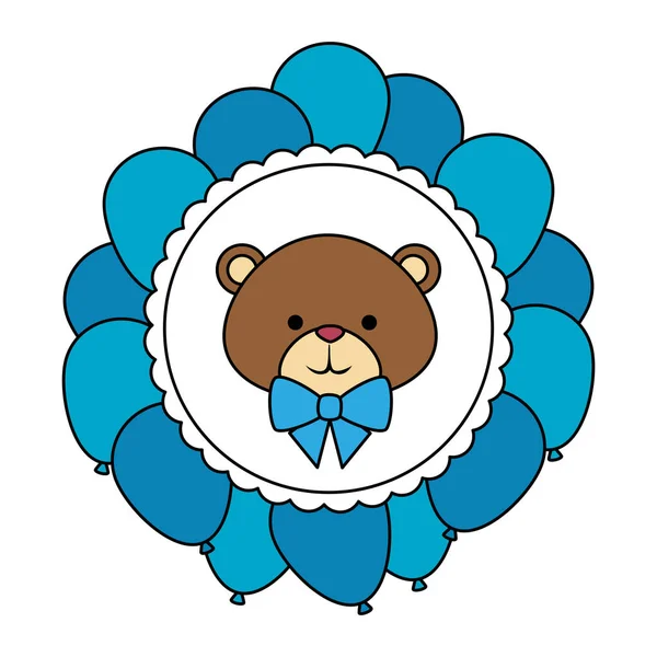 Dentelle circulaire avec mignon petit ours en peluche et noeud papillon — Image vectorielle