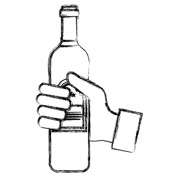Рука с напитком из бутылки вина — стоковый вектор