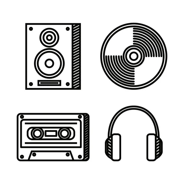 Σετ στερεοφωνικών με CD και κασέτα με ακουστικά — Διανυσματικό Αρχείο