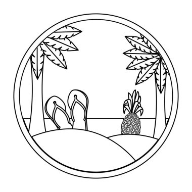 flip flop ve ananas meyve ile yaz plaj deniz manzarası