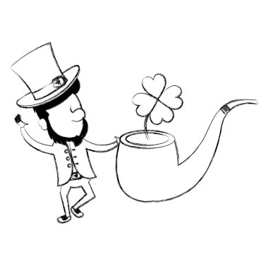 yonca yapraklar ve boru ahşap karakter ile leprechaun