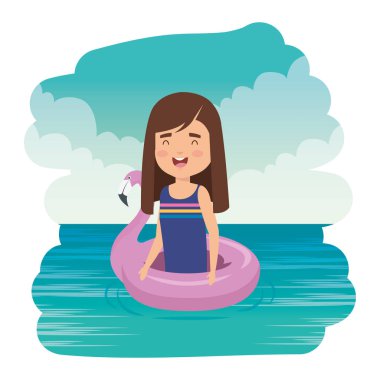 denizde flaman yüzen sevimli küçük kız bayan