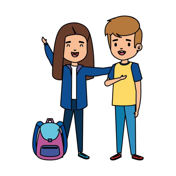 Mutlu küçük öğrenciler çift karakterler — Stok Vektör