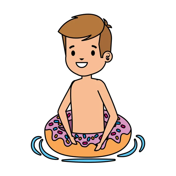 Lindo niño con traje de baño y flotador de donas — Archivo Imágenes Vectoriales
