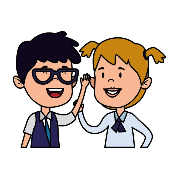 Χαρούμενα μικρά μαθητές ζευγάρι χαρακτήρες — Διανυσματικό Αρχείο
