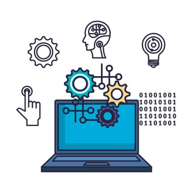 teknoloji simgeleri vektör illüstratör ile dizüstü bilgisayar