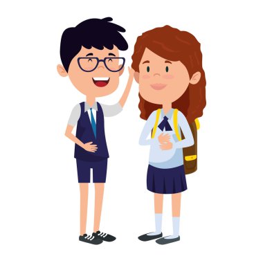 okul çantası ile mutlu küçük öğrenciler çift