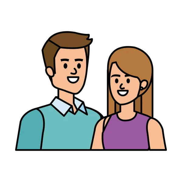 Pareja joven amantes avatares personajes — Vector de stock