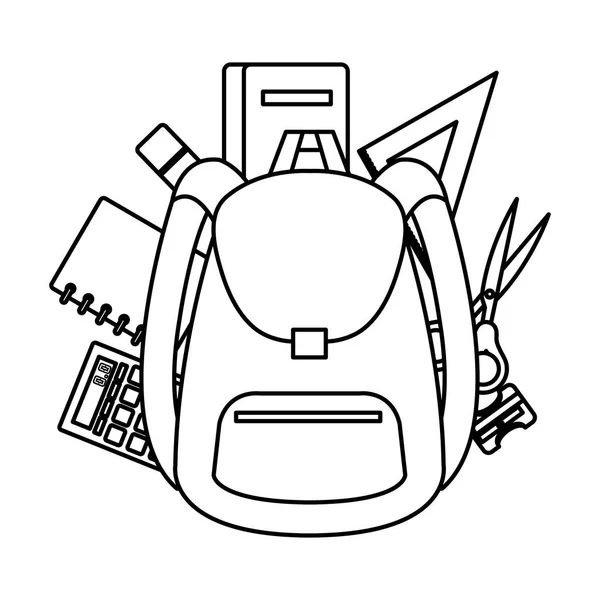 Σχολική τσάντα με εικονίδια προμηθειών — Διανυσματικό Αρχείο