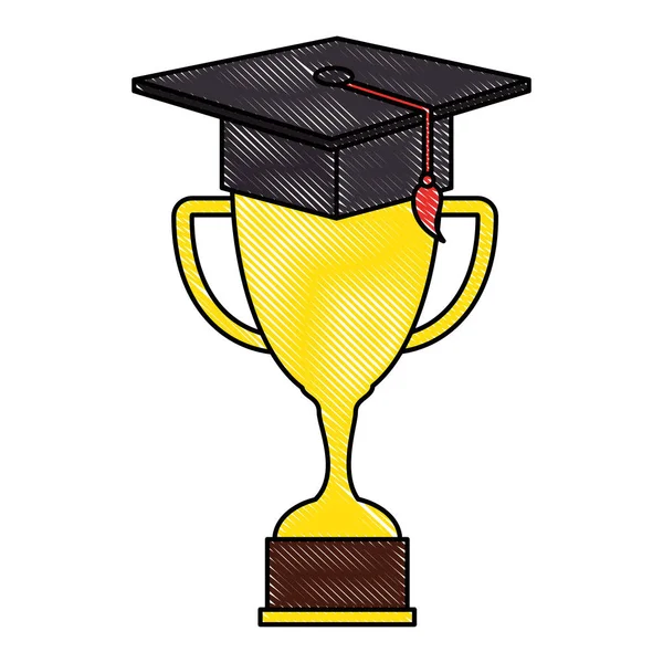 Trofee beker met afstuderen hoed — Stockvector