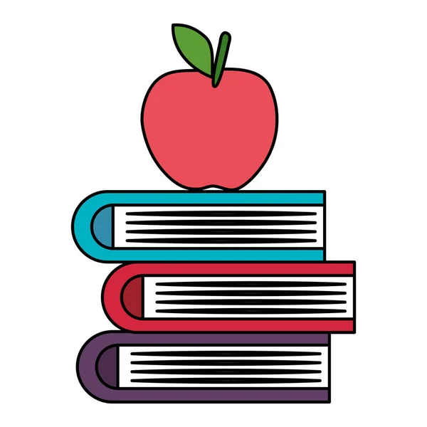 Pile textbooks with apple fresh fruit — Stock Vector