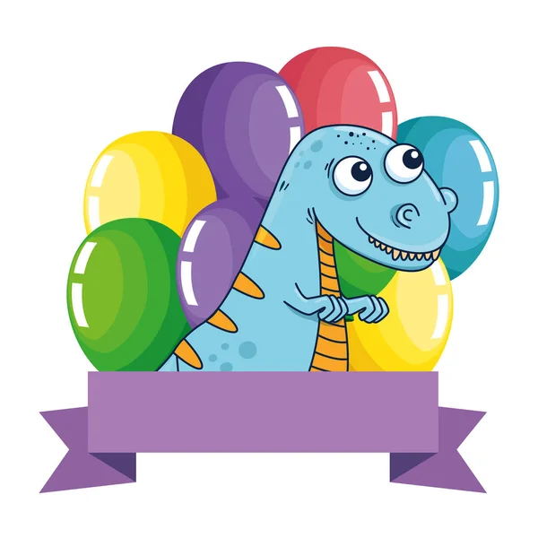 Bonito tyrannosaurus rex com balões quadro de hélio —  Vetores de Stock