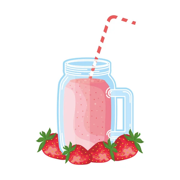 Jus de fruits de fraise pot de boisson avec de la paille — Image vectorielle