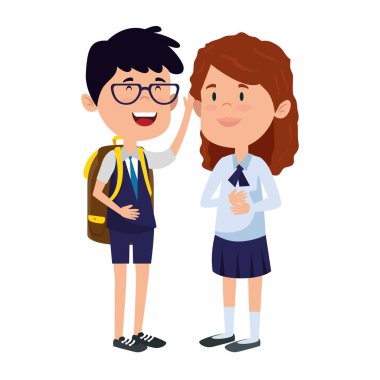 okul çantası ile mutlu küçük öğrenciler çift