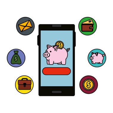 piggy tasarruf ve e-ticaret simgeleri ile akıllı telefon