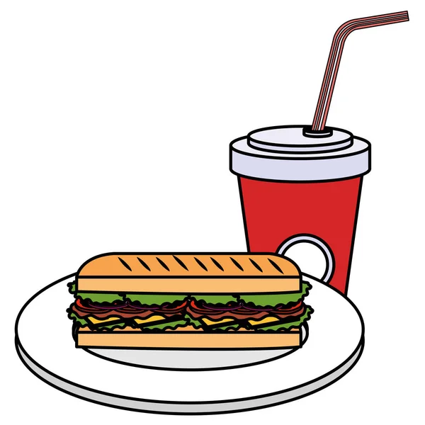 Delizioso sandwish e soda — Vettoriale Stock