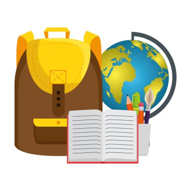 dünya haritası ve kitap ile schoolbag