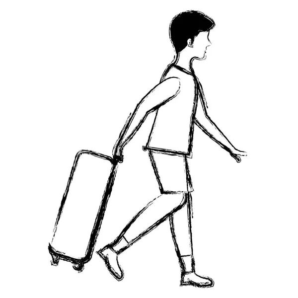 Ung man med resor resväska — Stock vektor