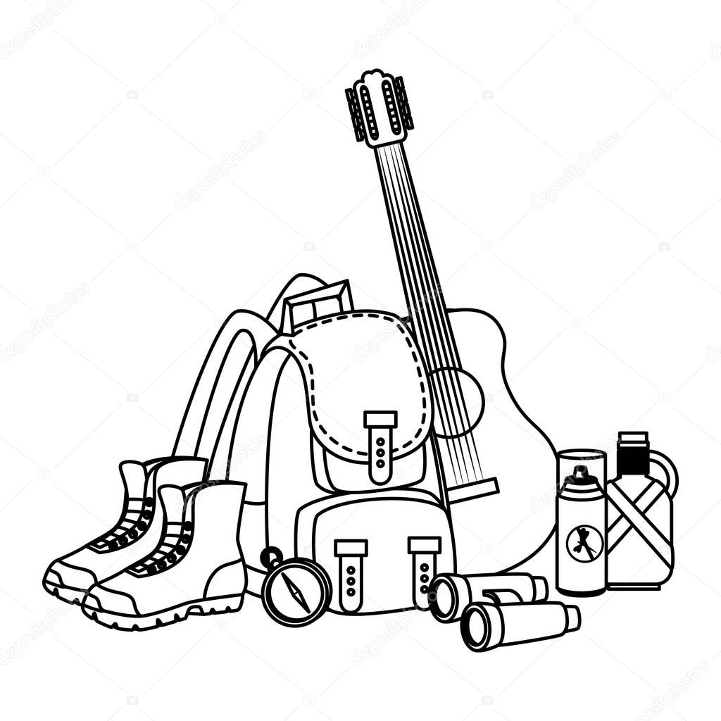 camping travel bag with guitar and equipment