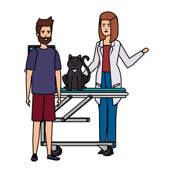 Tierärztin mit Katze in Trage Vektor Illustration — Stockvektor