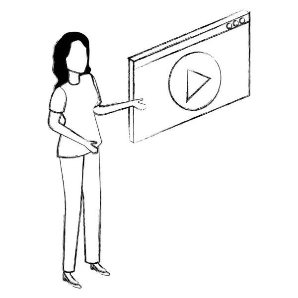 Mujer con interfaz de reproductor multimedia — Vector de stock
