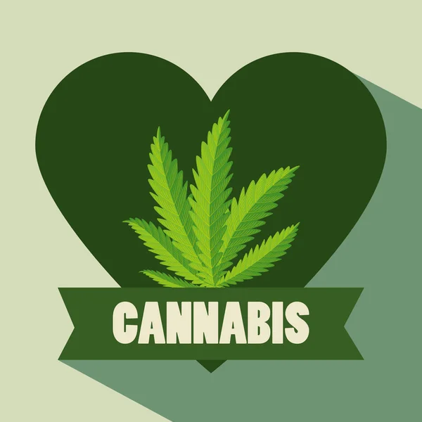 自然大麻薬植物とリボンと心 — ストックベクタ
