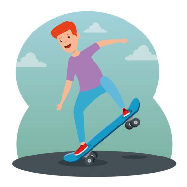 erkek çocuk practing ve kaykay ile oynuyor