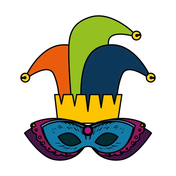 Máscara de carnaval con sombrero de comodín — Vector de stock