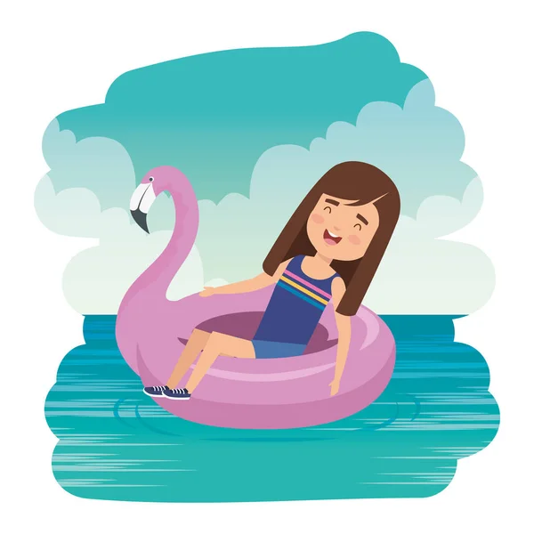 Roztomilá dáma s vlámskou plavkou v moři — Stockový vektor